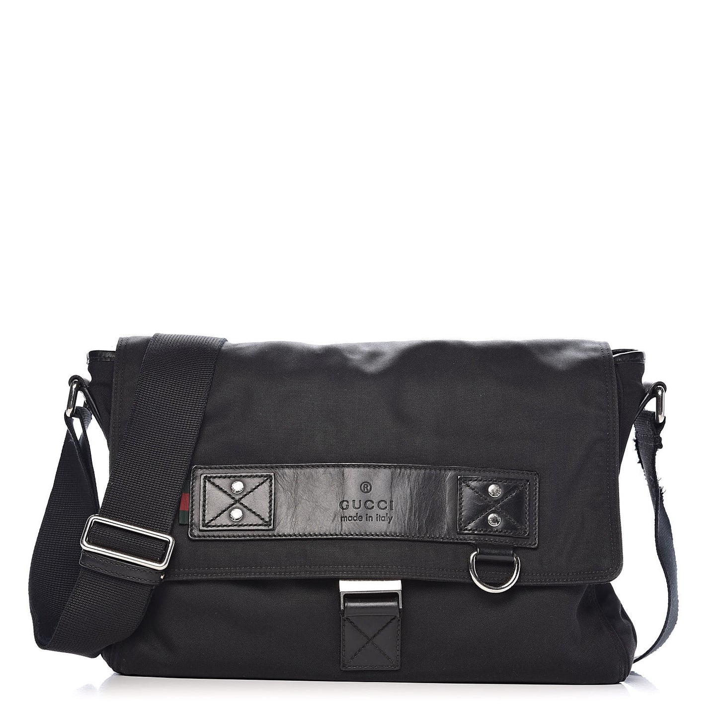 Canvas Web Medium Single Buckle Flap Messenger Bag Black