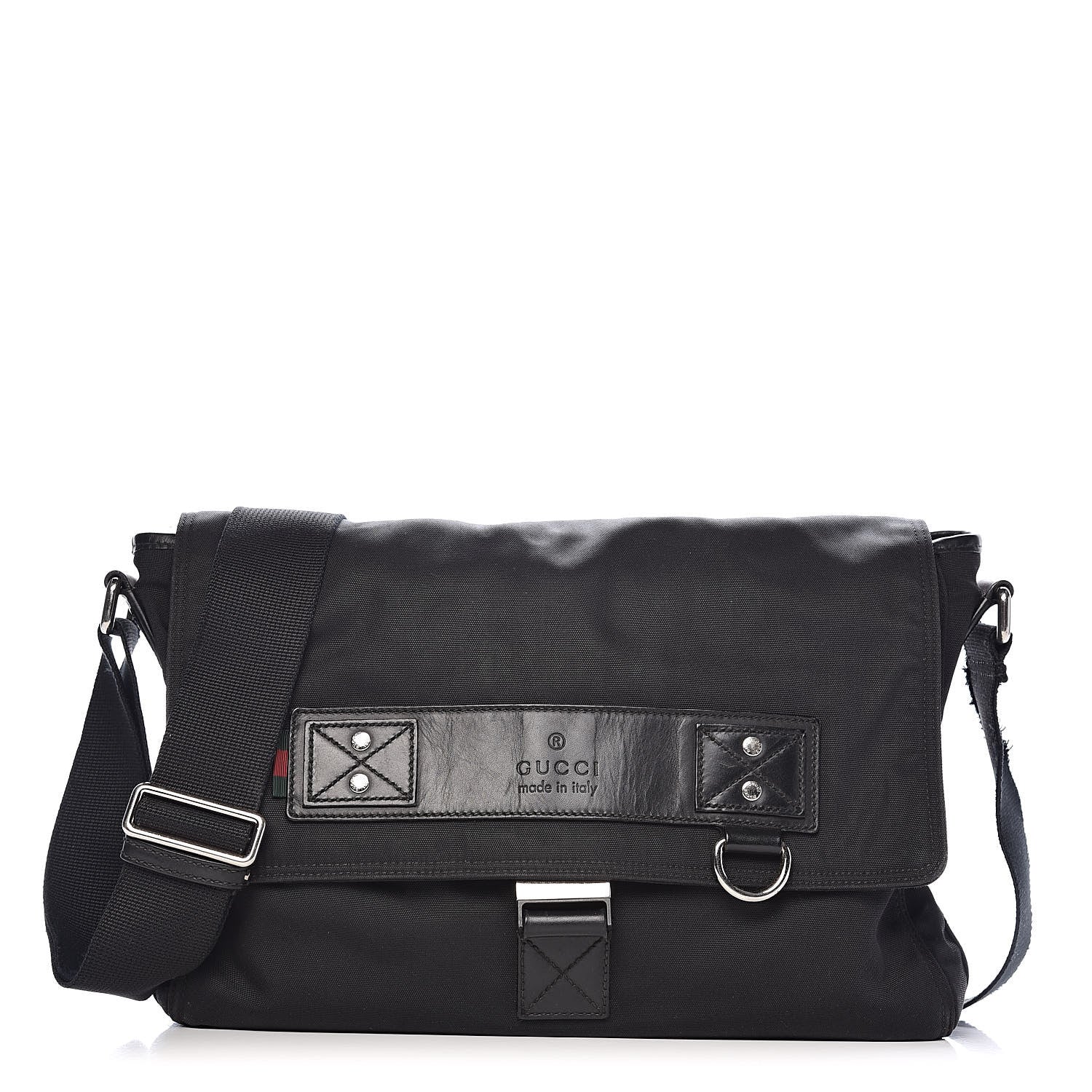 Gucci Canvas Web Medium Single Buckle Flap Messenger Bag Black 1 of 12