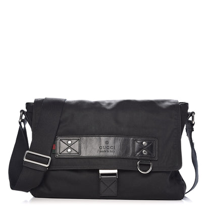 Gucci Canvas Web Medium Single Buckle Flap Messenger Bag Black 1 of 12