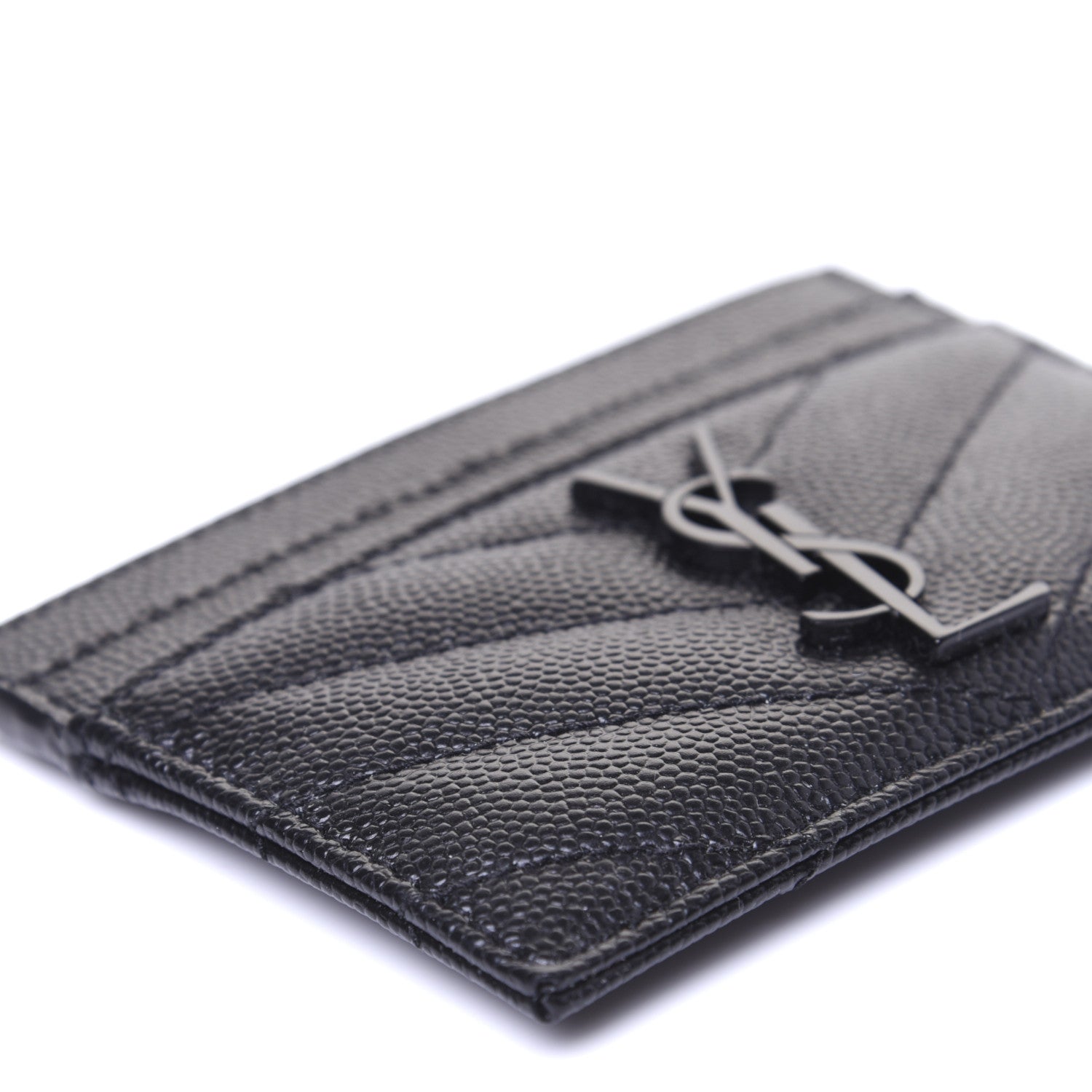 Saint Laurent Grain De Poudre Matelasse Chevron Monogram Credit Card Case Black 6 of 11