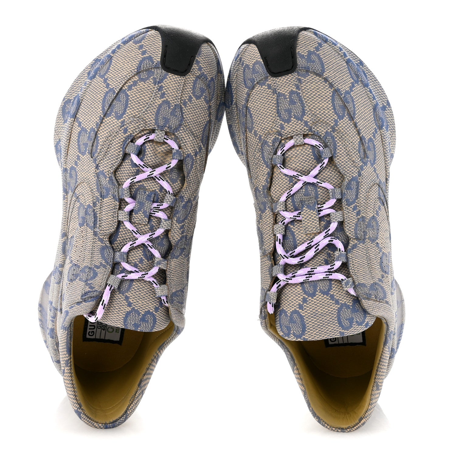 Gucci Ultralight Plume Calfskin Monogram Printed Womens Gucci Run Sneakers 40.5 Beige Blue 2 of 11