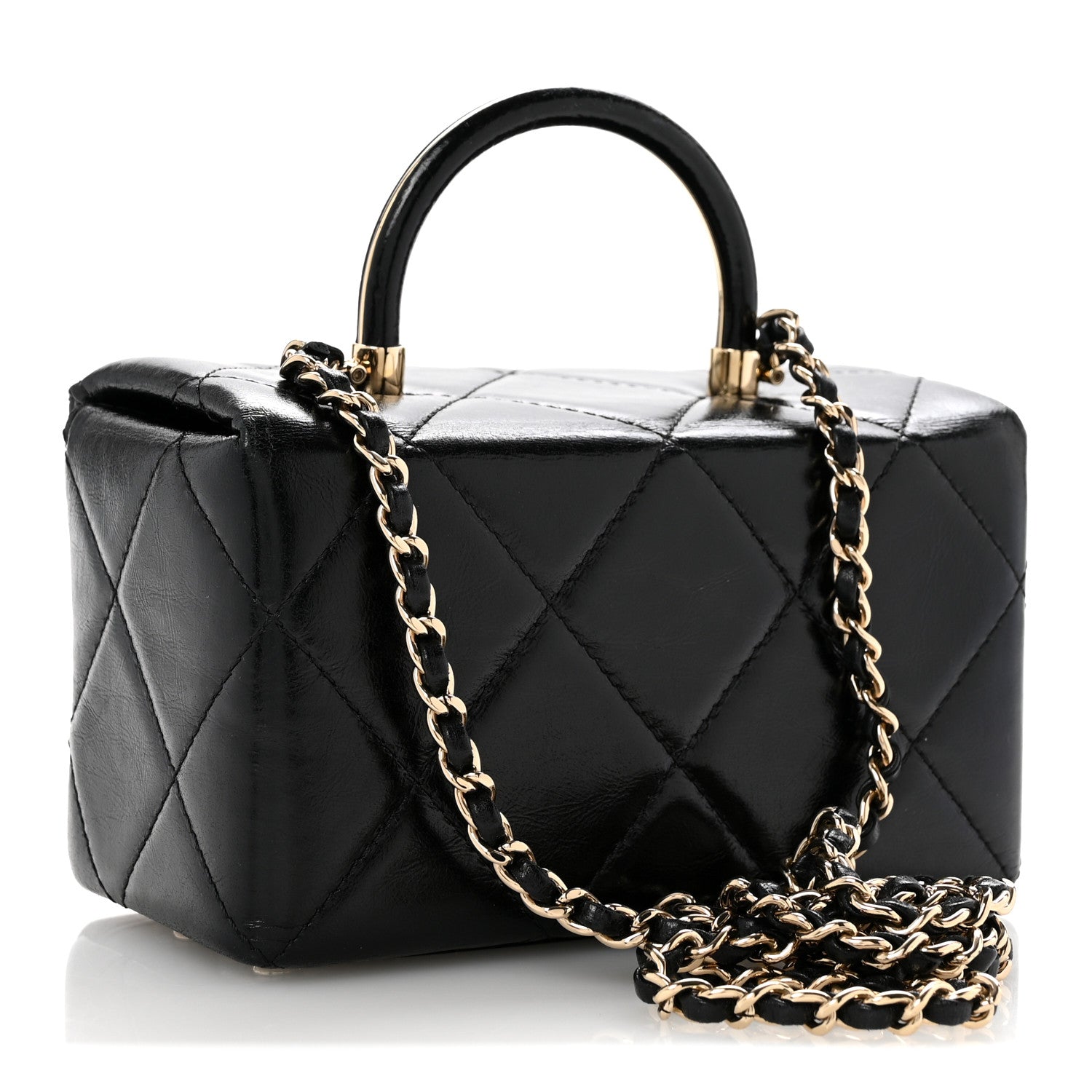 Chanel ドキュメントバッグ Chanel Shiny Calfskin Quilted Top Handle Box Bag Black 1891642