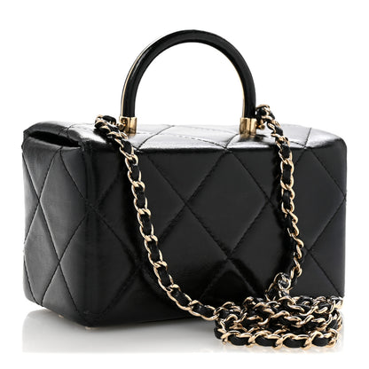 Chanel Shiny Calfskin Quilted Top Handle Box Bag Black 3 of 15