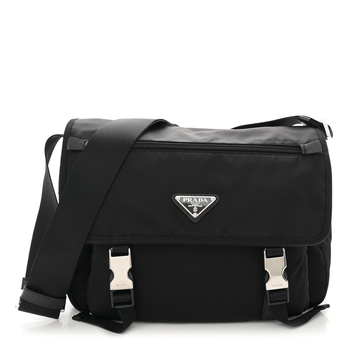 Nylon Vela Double Snap Buckle Messenger Bag Black