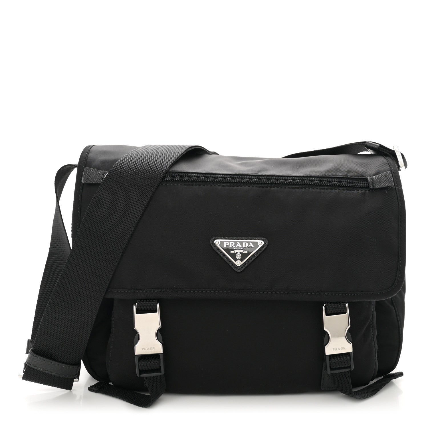 Prada Nylon Vela Double Snap Buckle Messenger Bag Black 1 of 10