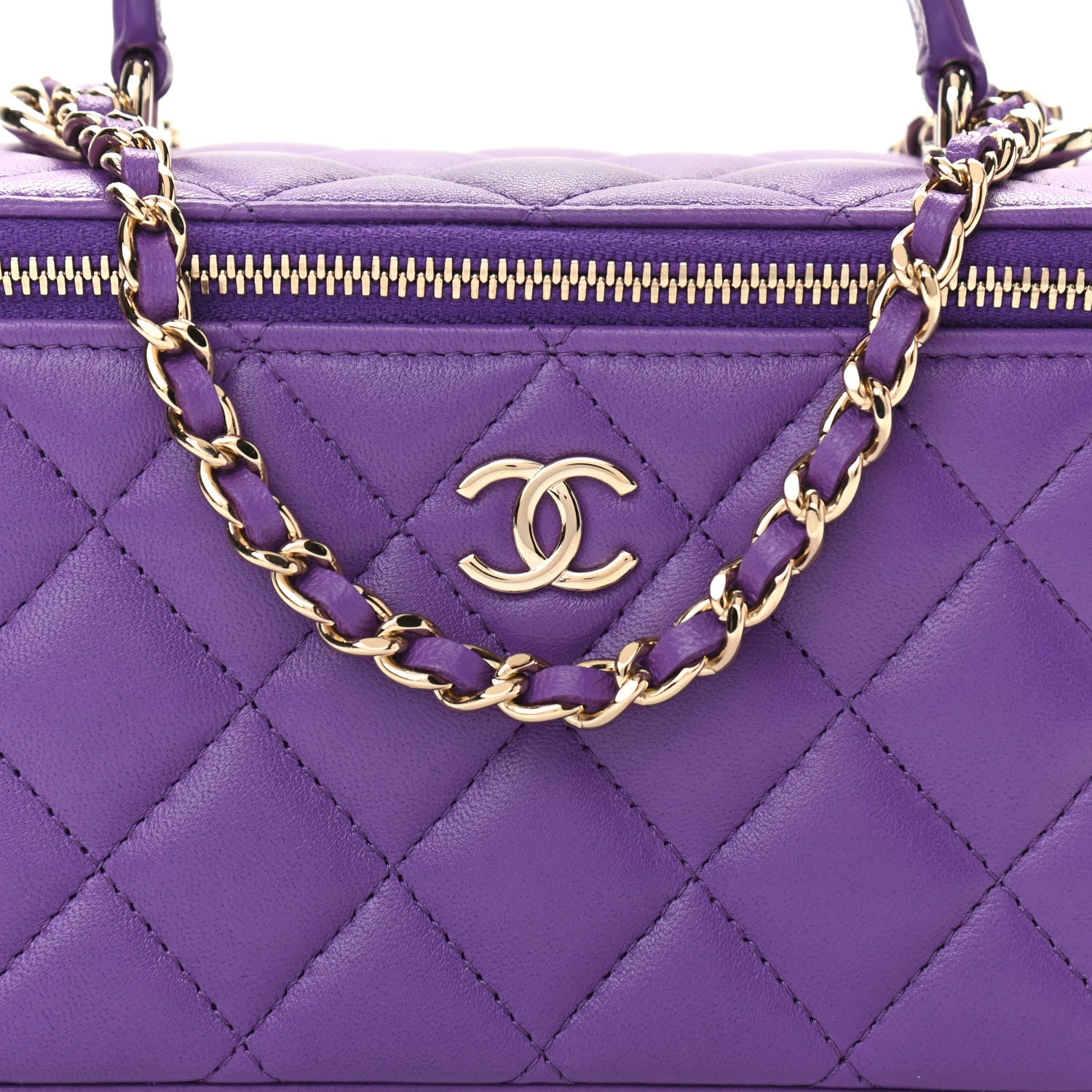 Chanel Lambskin Quilted Small Top Handle Vanity Case With Chain Purple 8 of 12