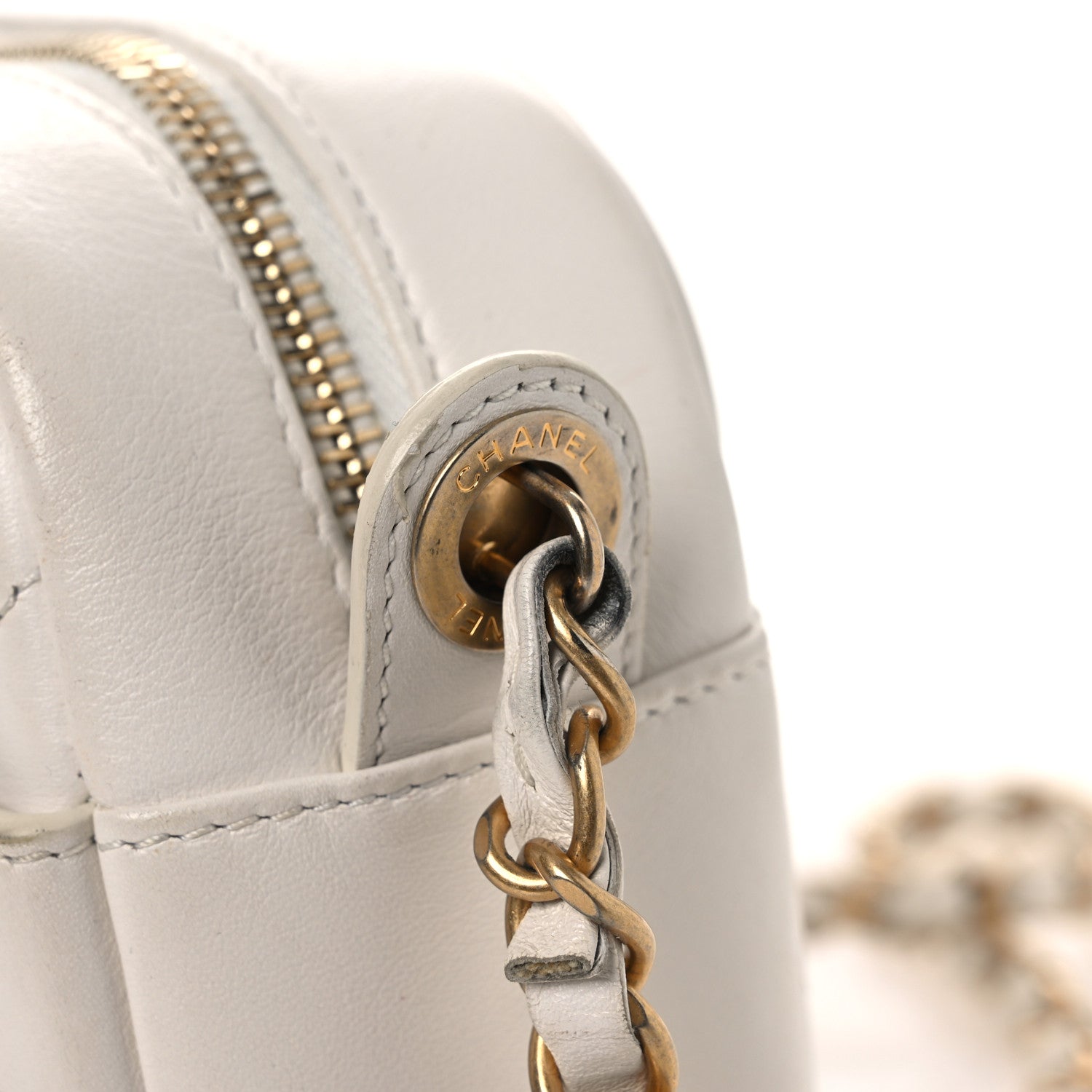 Chanel Calfskin Quilted Enchained Camera Case Bag White 13 of 14