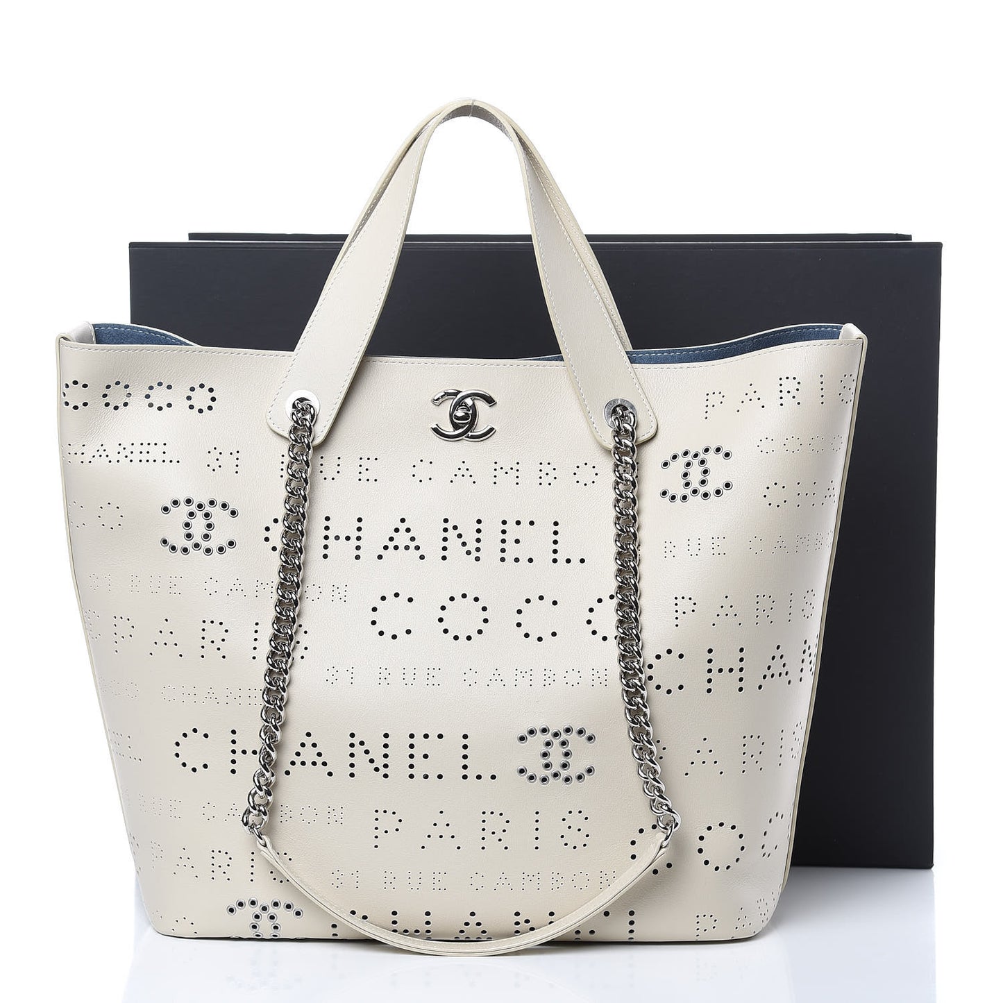 Calfskin Tweed Small Logo Eyelets Shopping Tote Beige