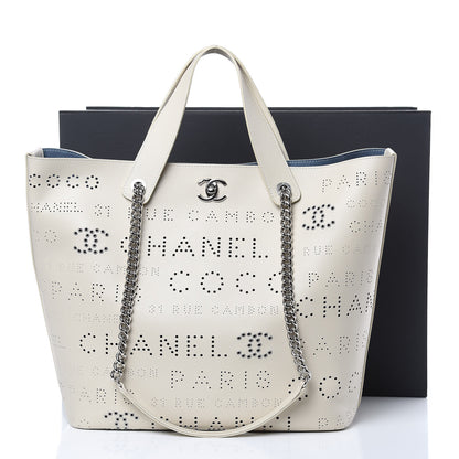 Chanel Calfskin Tweed Small Logo Eyelets Shopping Tote Beige 11 of 11