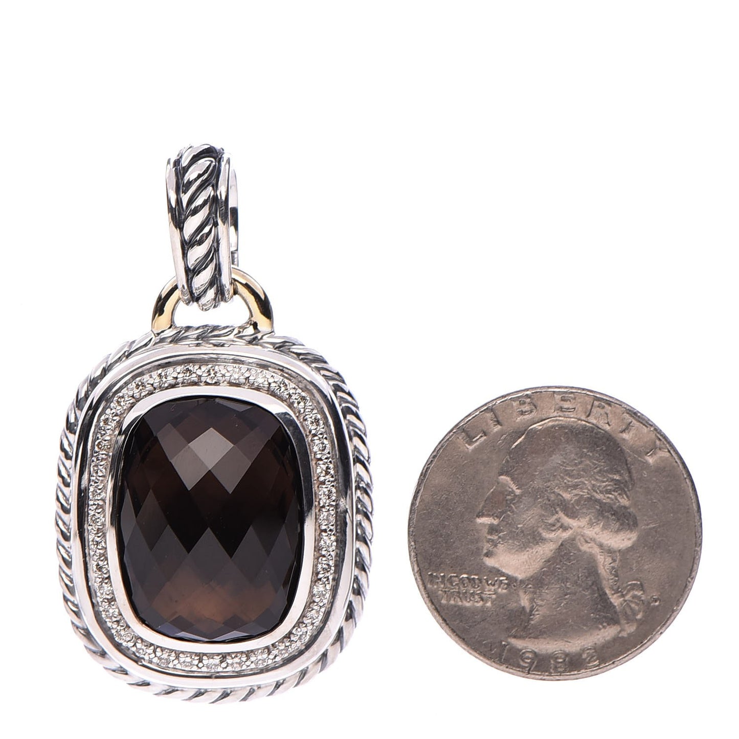 Sterling Silver 18K Yellow Gold Smoky Quartz Diamond 11mm Wheaton Enhancer Pendant