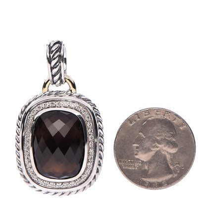 David Yurman Sterling Silver 18K Yellow Gold Smoky Quartz Diamond 11mm Wheaton Enhancer Pendant 2 of 4