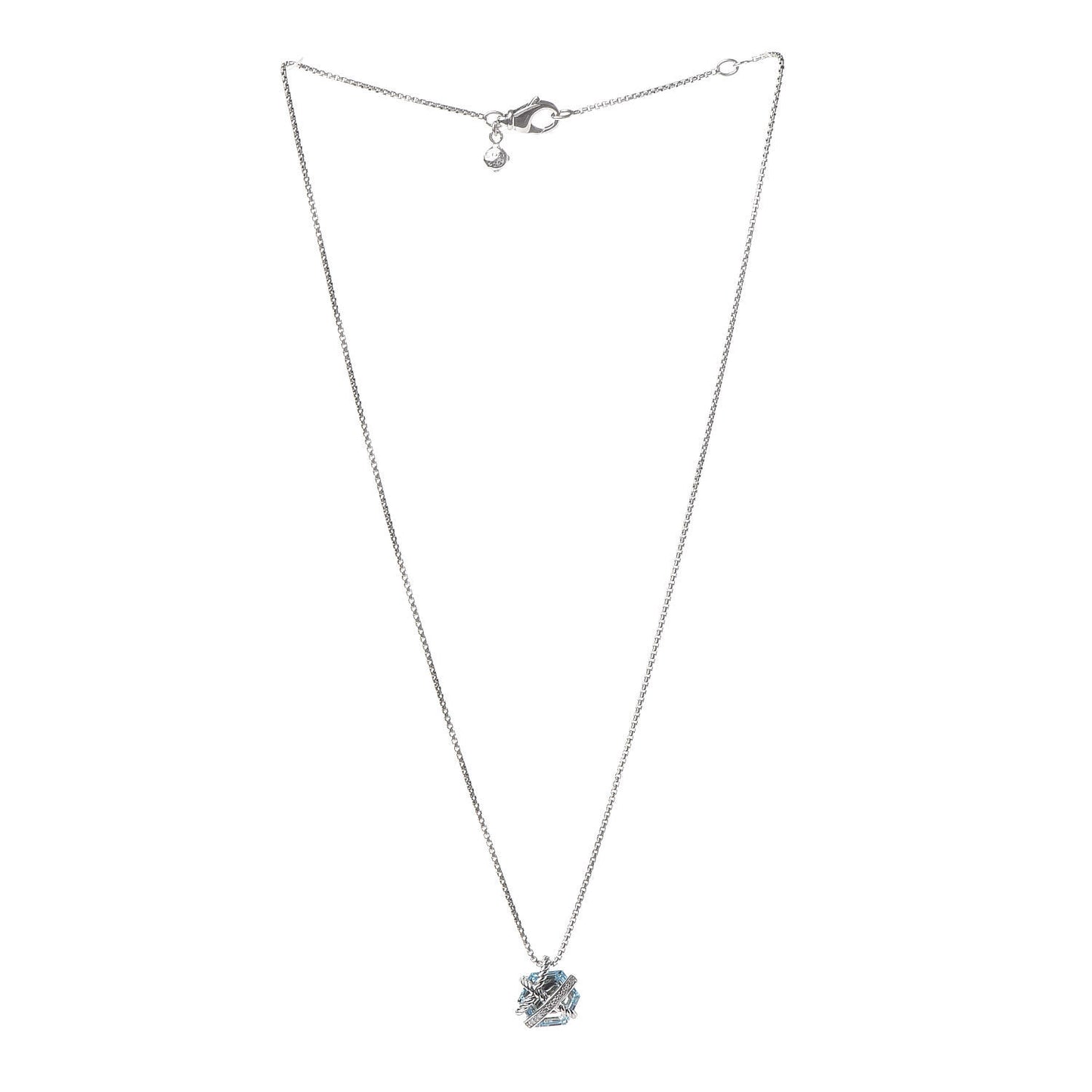 Sterling Silver Diamond Blue Topaz 10mm Petite Cable Wrap Pendant Necklace
