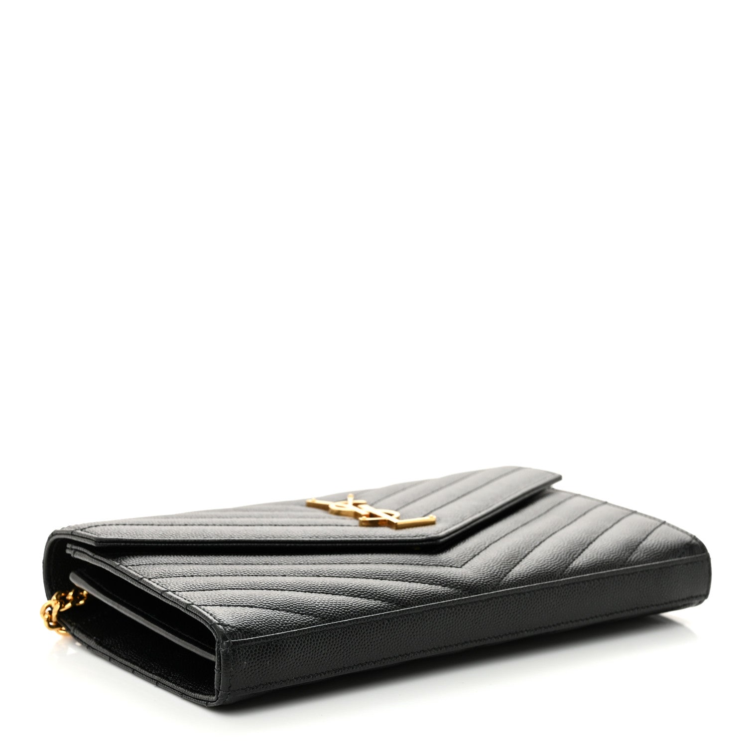 Saint Laurent Grain De Poudre Matelasse Chevron Monogram Chain Wallet Black 4 of 12
