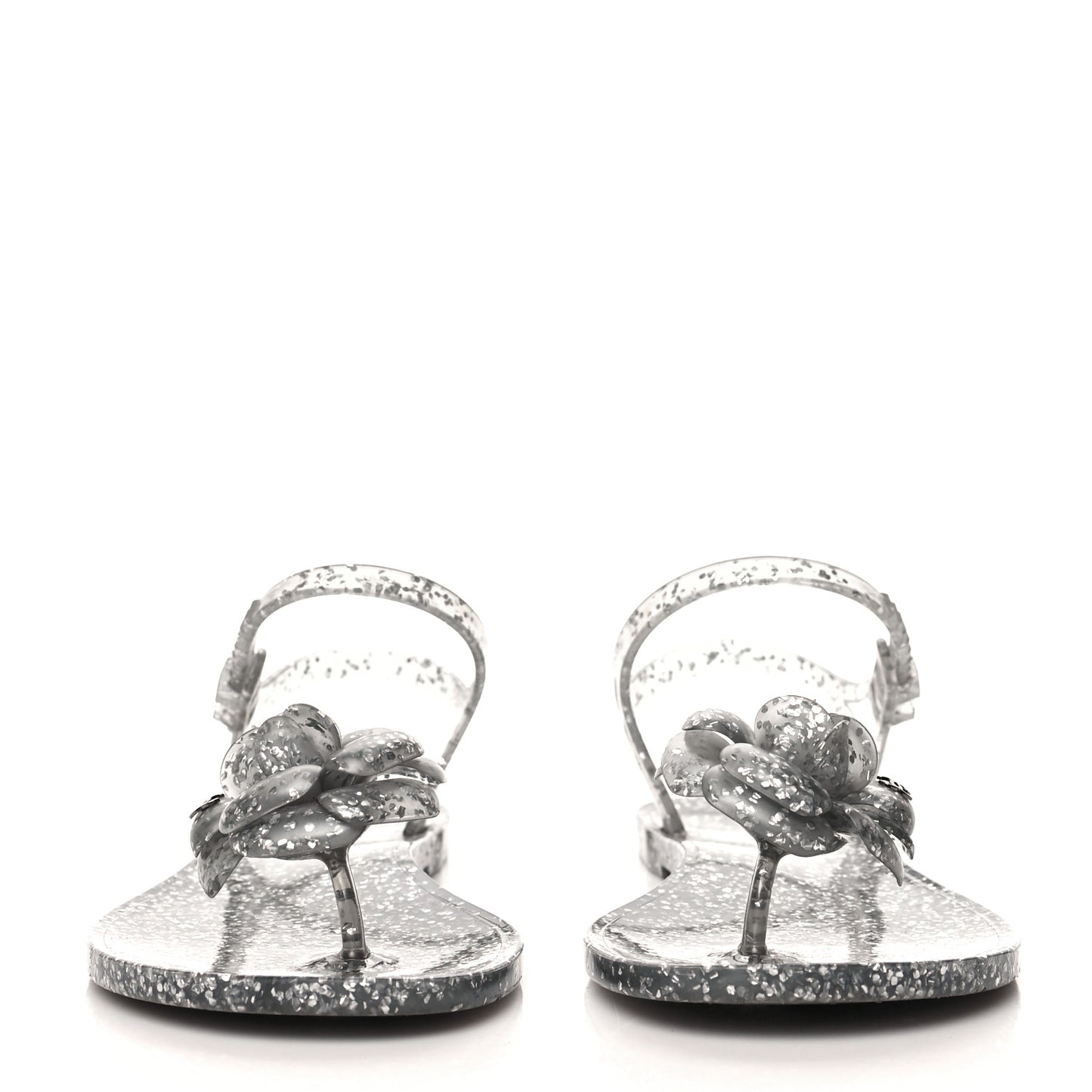 Jelly Camellia Glitter Thong Sandals 37 Grey