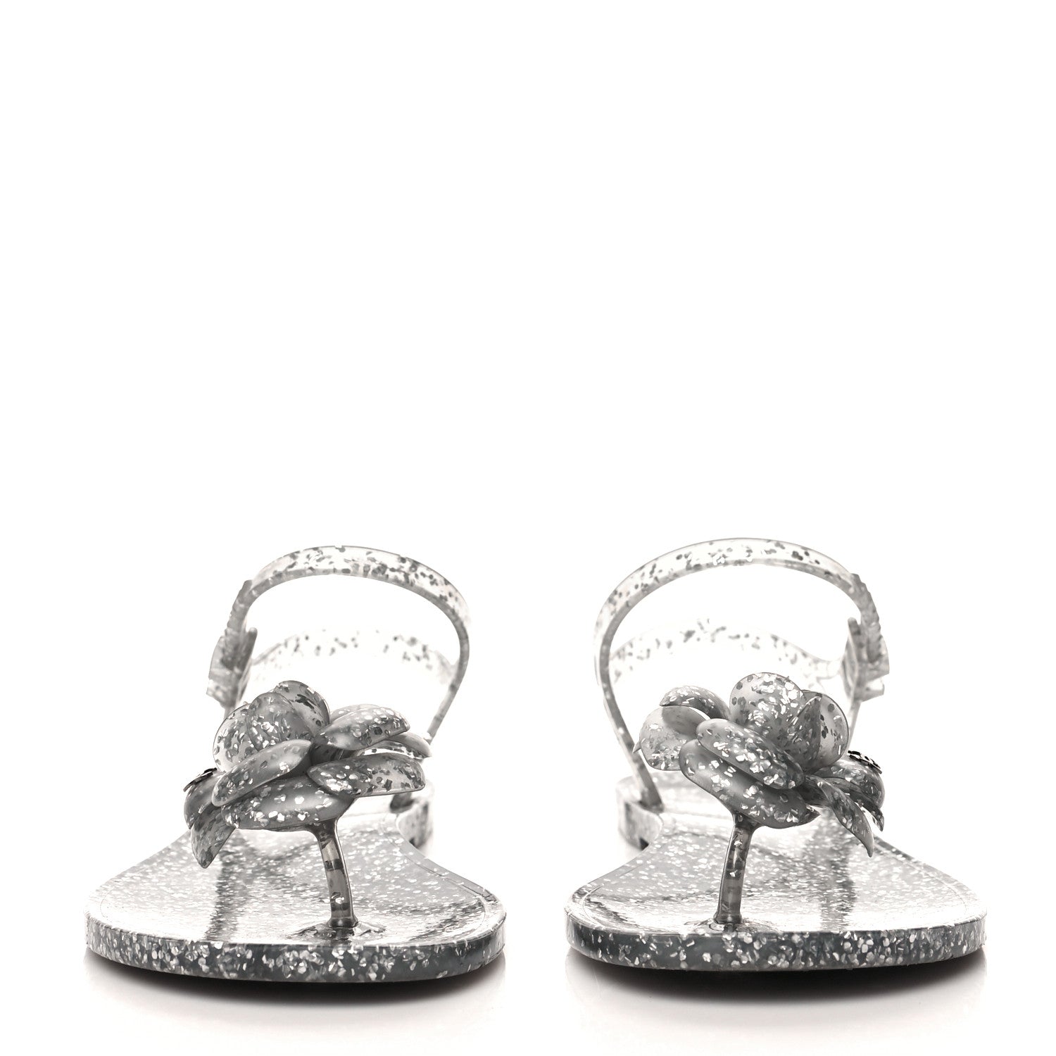 Chanel Jelly Camellia Glitter Thong Sandals 37 Grey 2 of 9