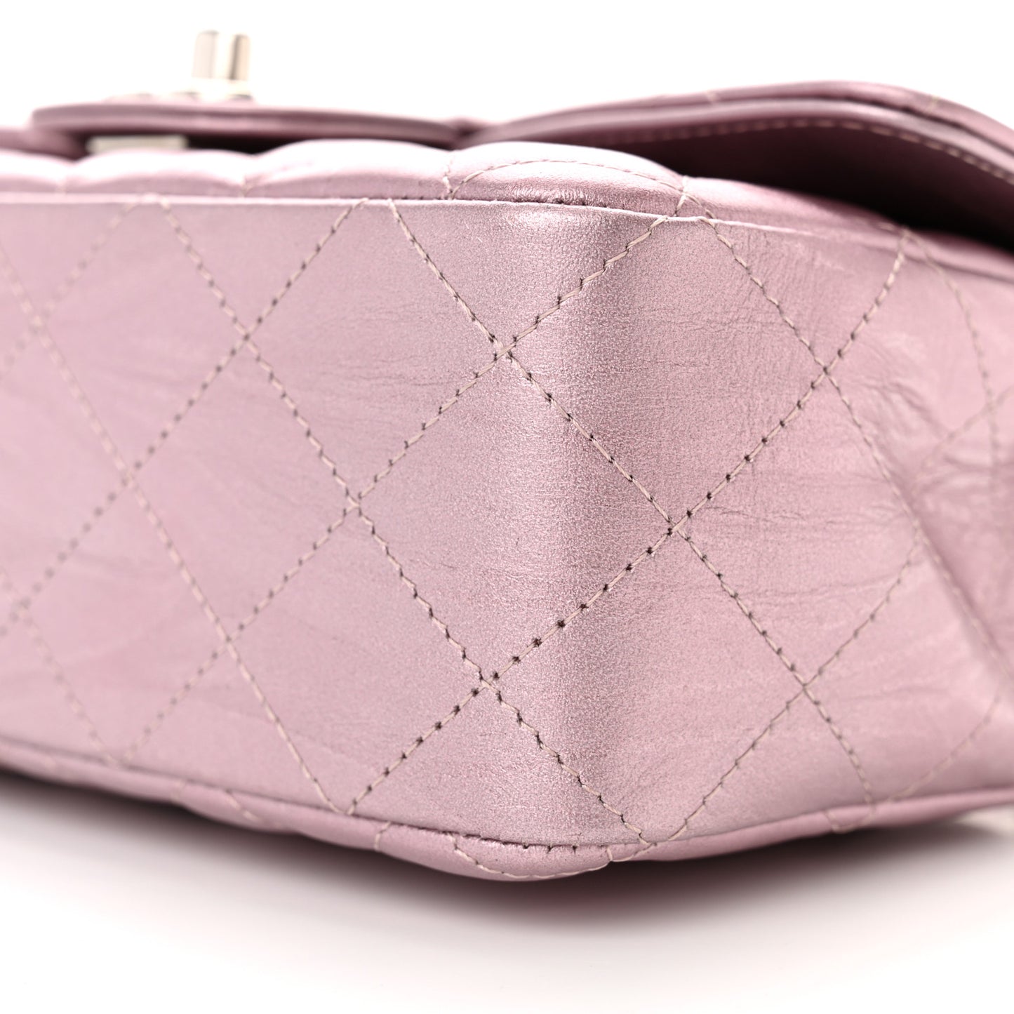 Metallic Calfskin Quilted Mini Rectangular Flap Pink
