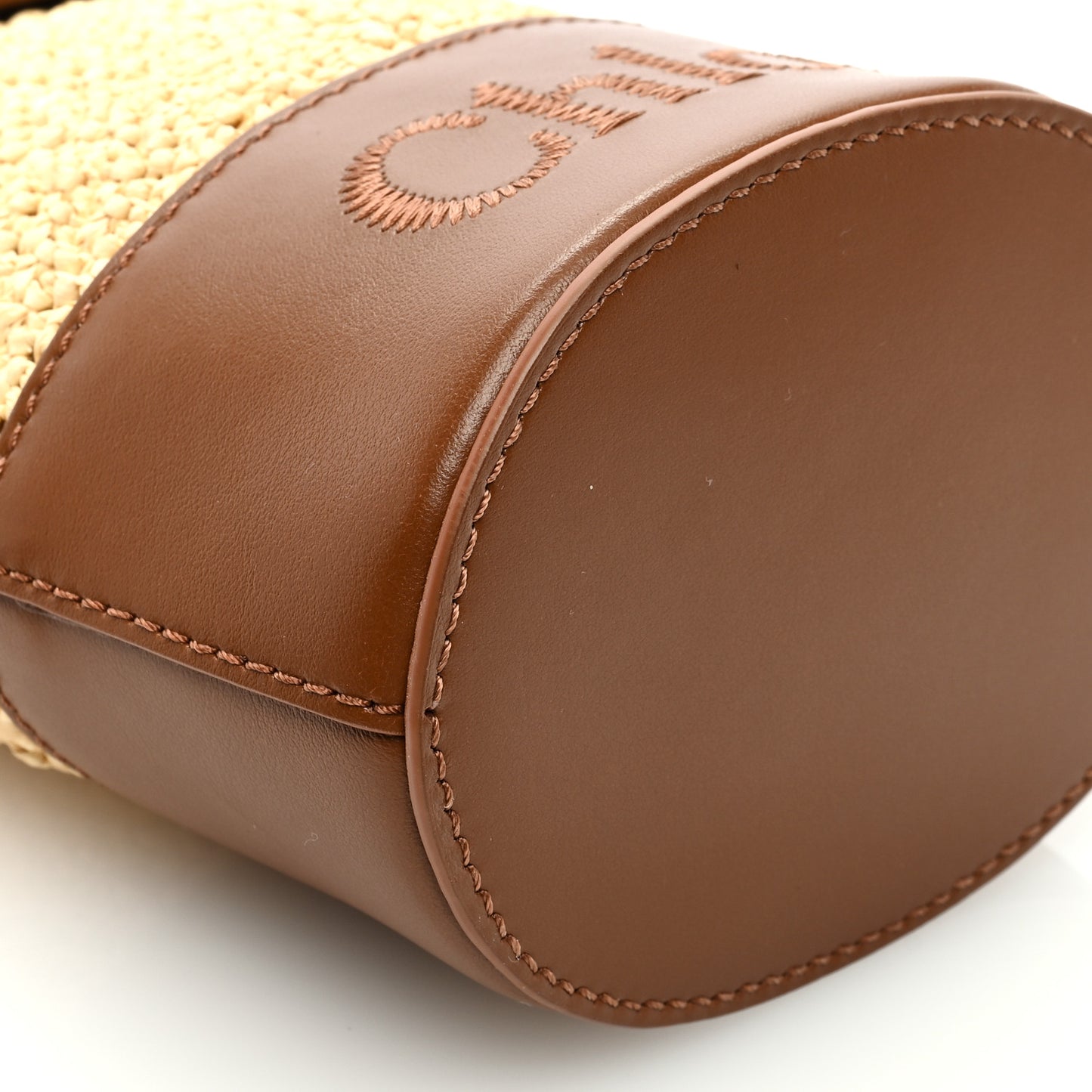 Raffia Calfskin Micro Chloe Sense Bucket Bag Tan