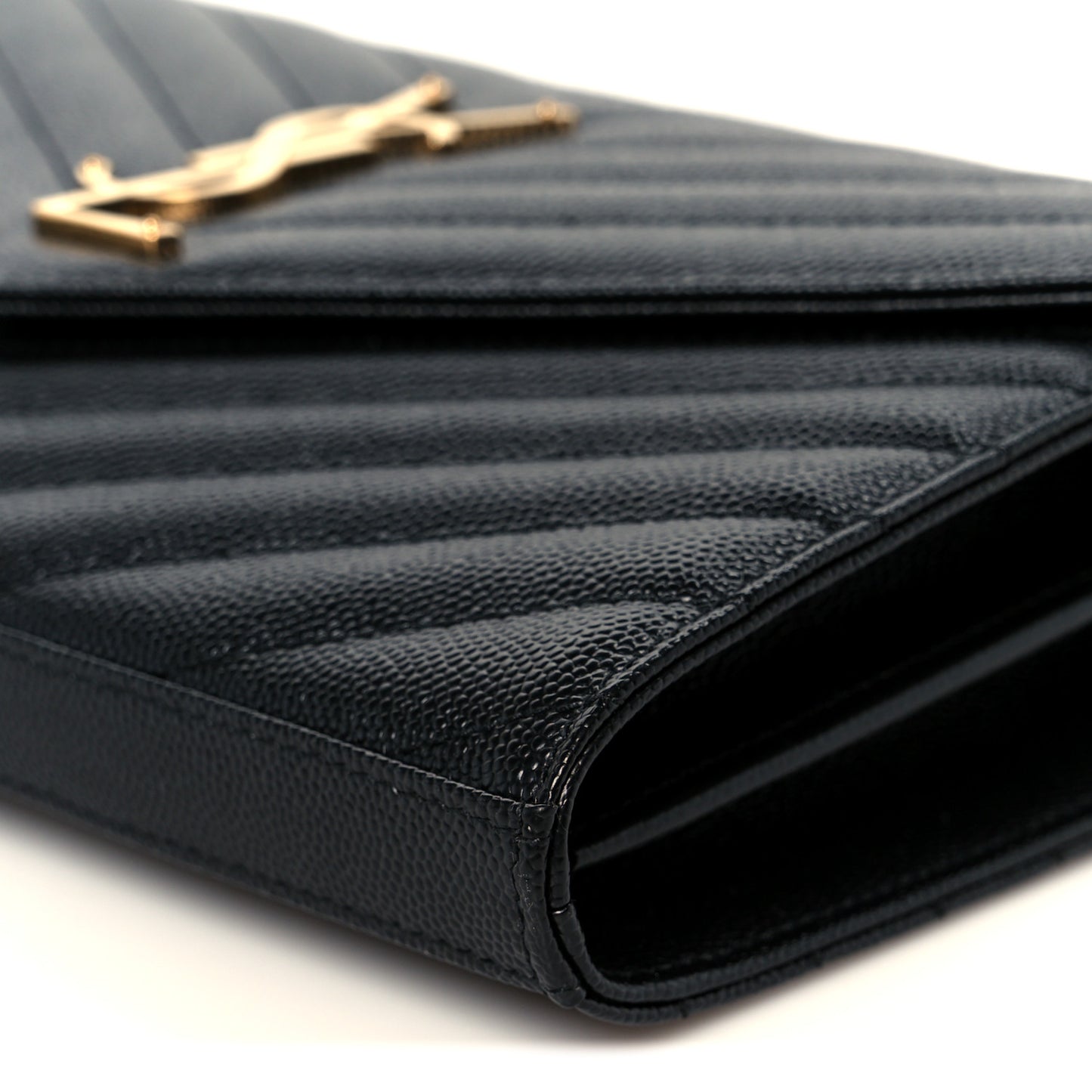 Grain De Poudre Matelasse Chevron Monogram Chain Wallet Black
