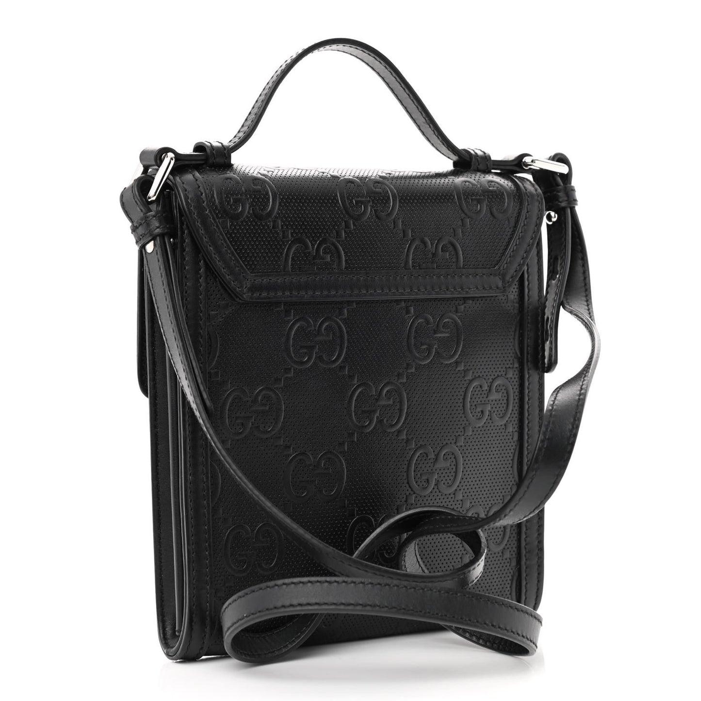 Calfskin GG Tennis Embossed Messenger Bag Black