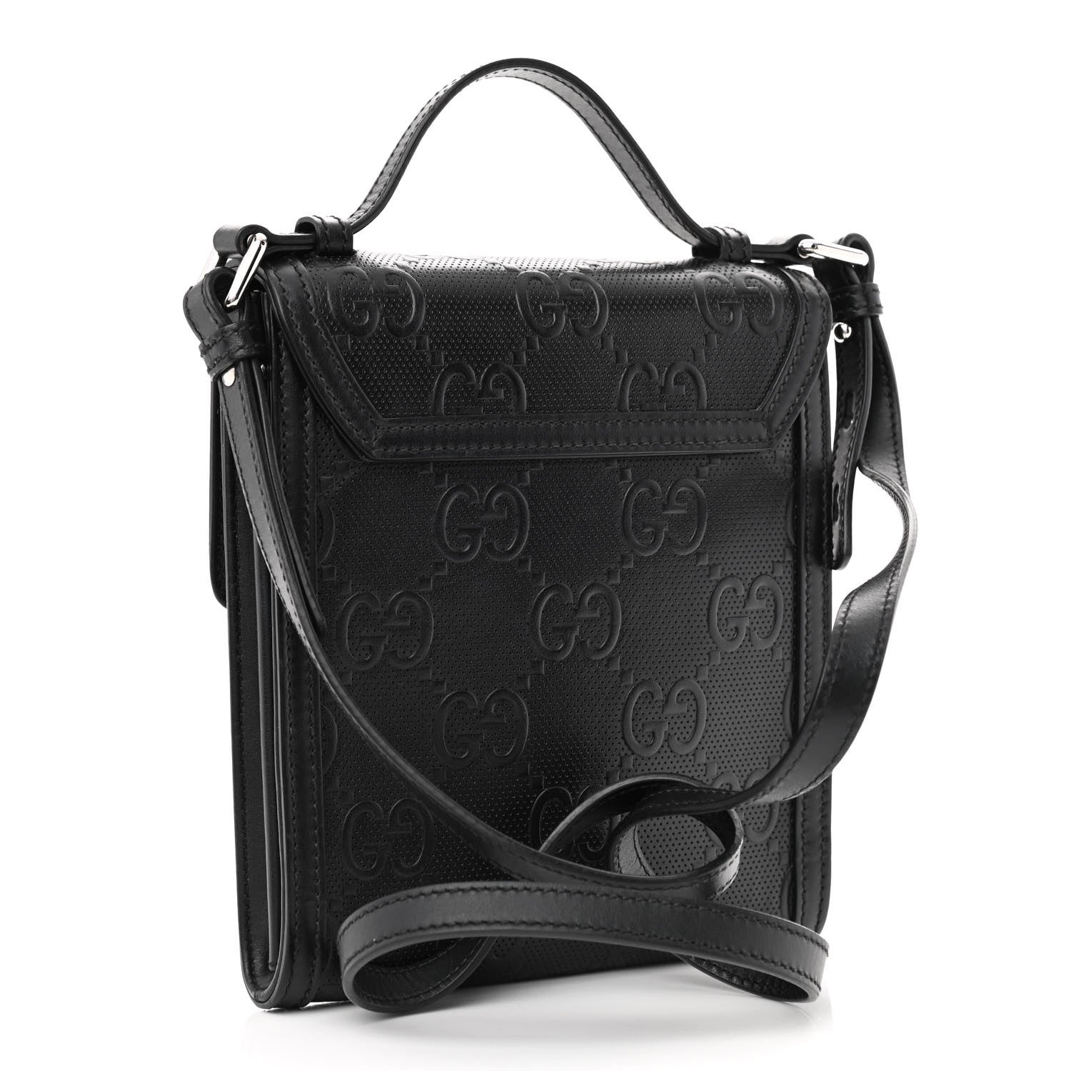 Gucci Calfskin GG Tennis Embossed Messenger Bag Black 3 of 10
