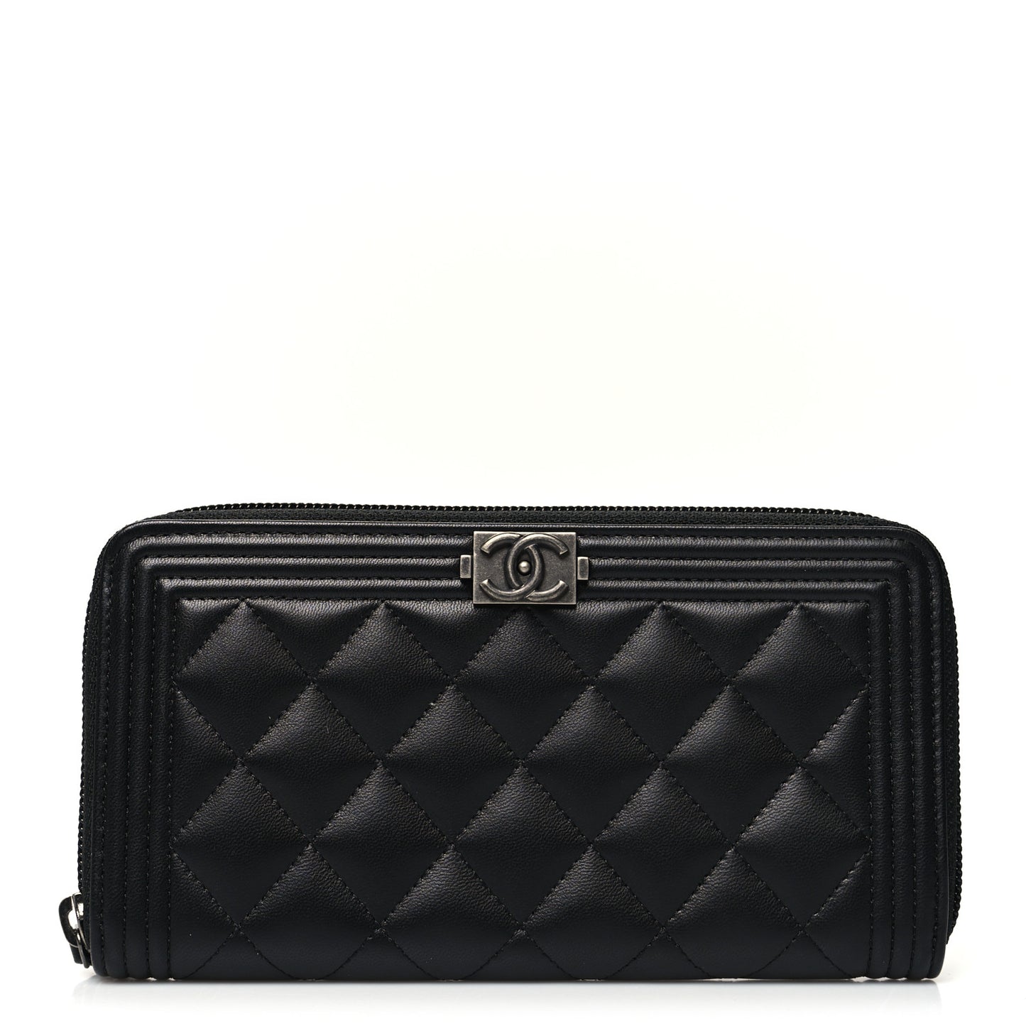 Lambskin Quilted Boy Zip Around Wallet Black