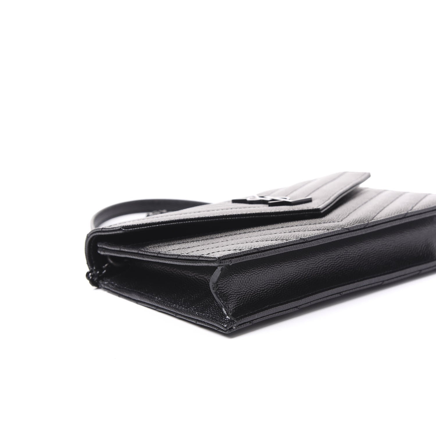 Saint Laurent Grain De Poudre Matelasse Chevron Monogram Envelope Chain Wallet Black 6 of 8
