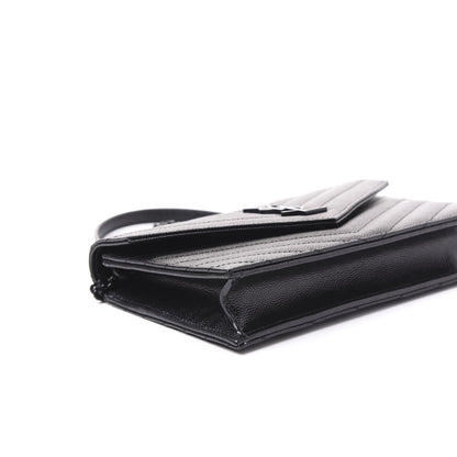 Saint Laurent Grain De Poudre Matelasse Chevron Monogram Envelope Chain Wallet Black 6 of 8