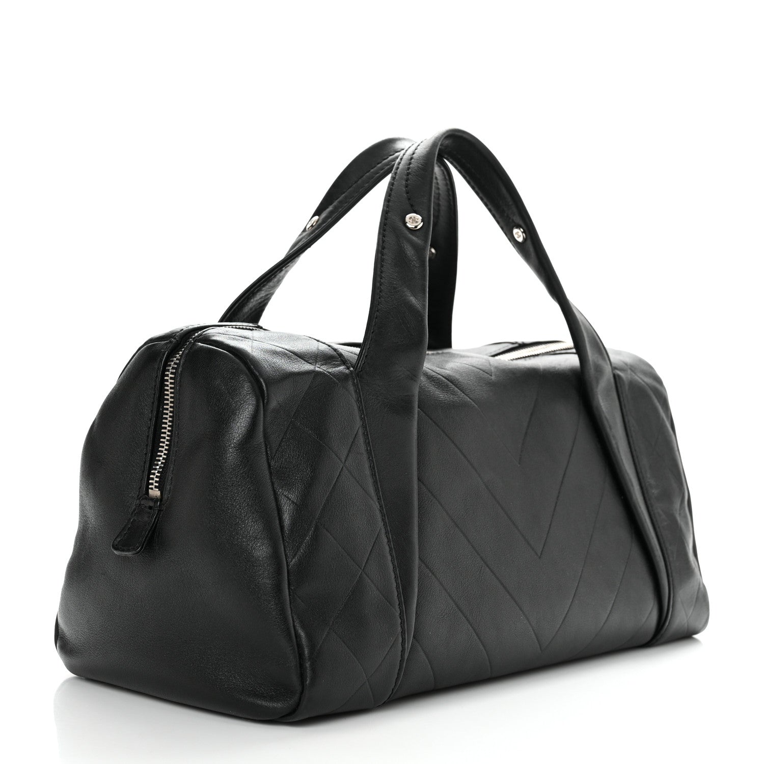Chanel Calfskin Chevron CC All Day Long Boston Black 2 of 10