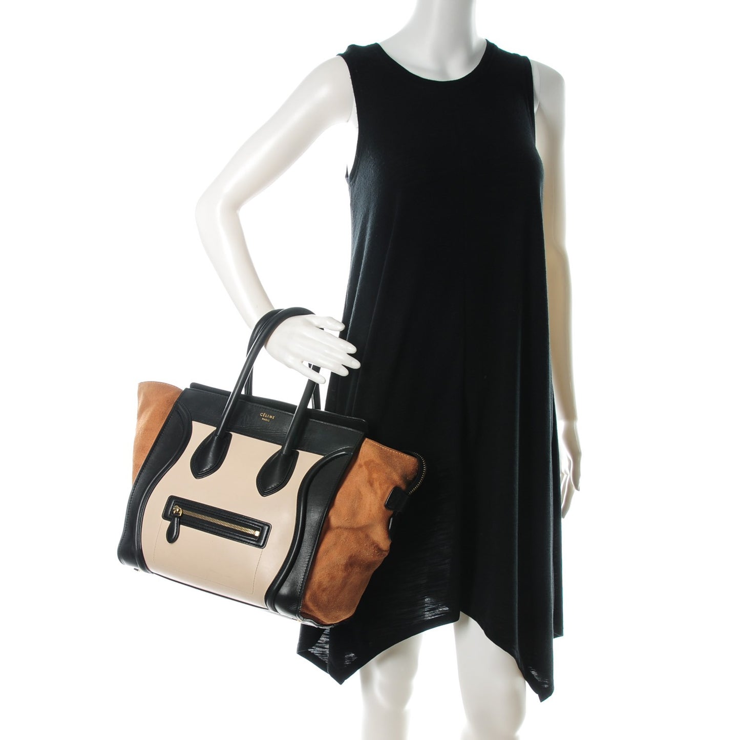 Satin Calfskin Suede Mini Tri-Color Luggage Seashell