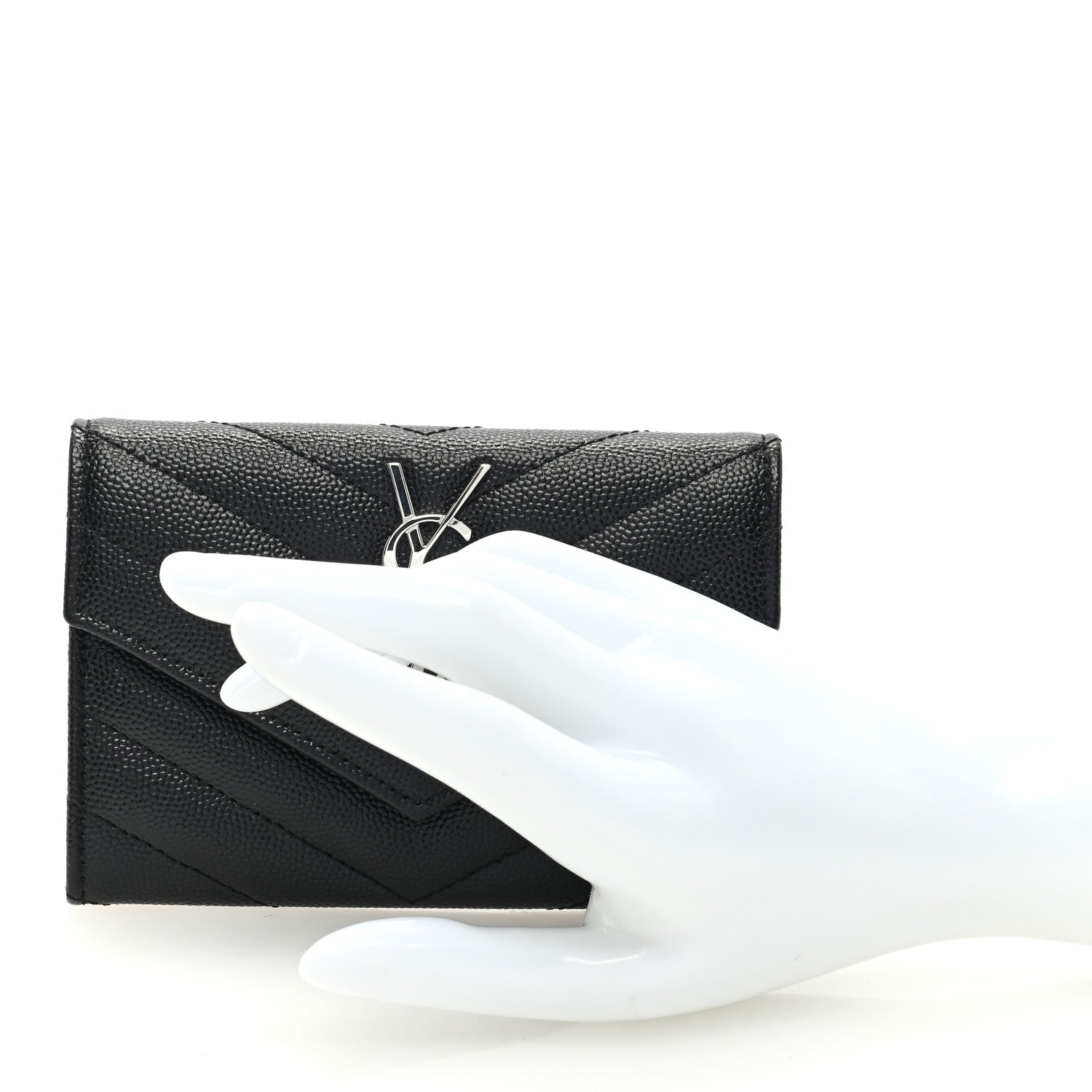 Saint Laurent Grain De Poudre Matelasse Chevron Small Monogram Envelope Wallet Black 2 of 6