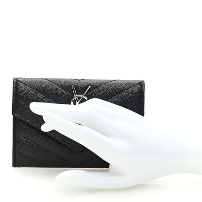 Saint Laurent Grain De Poudre Matelasse Chevron Small Monogram Envelope Wallet Black 2 of 6