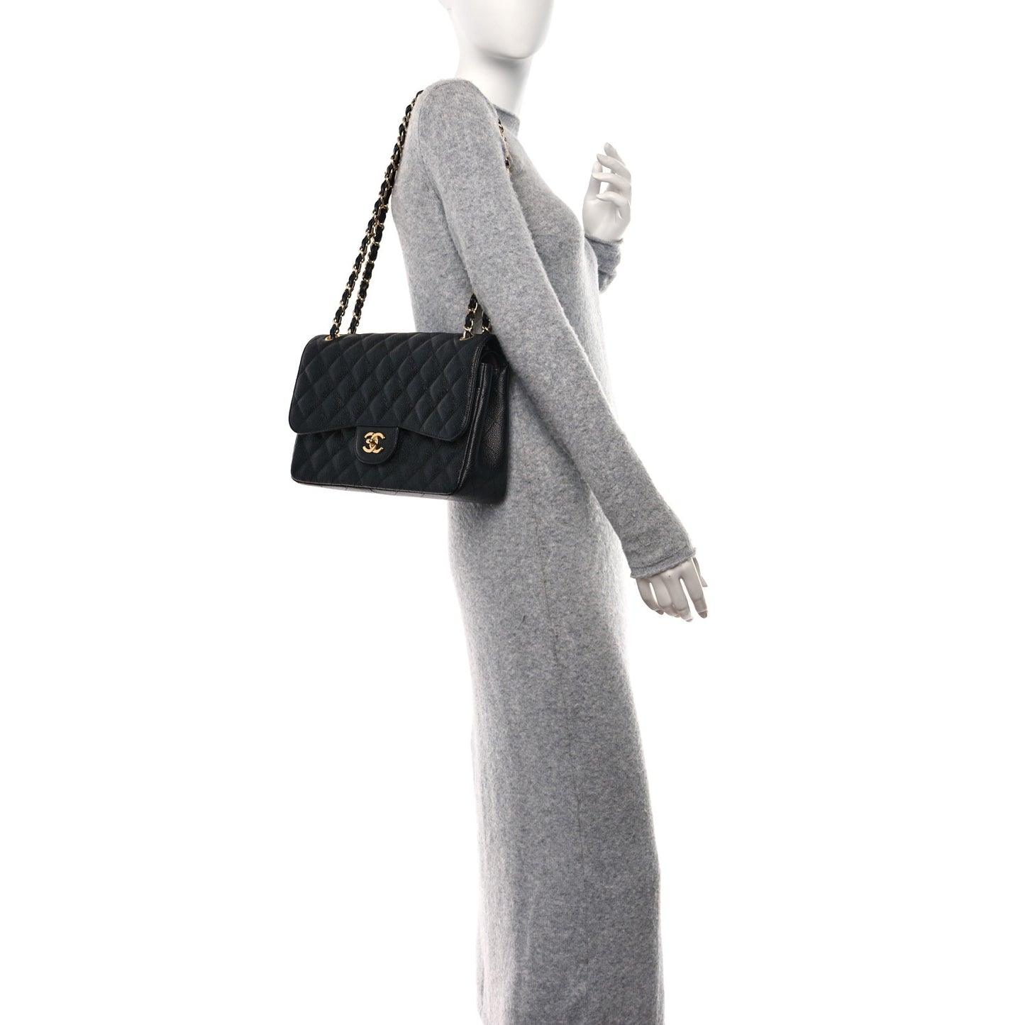 Caviar Quilted Jumbo Double Flap Black