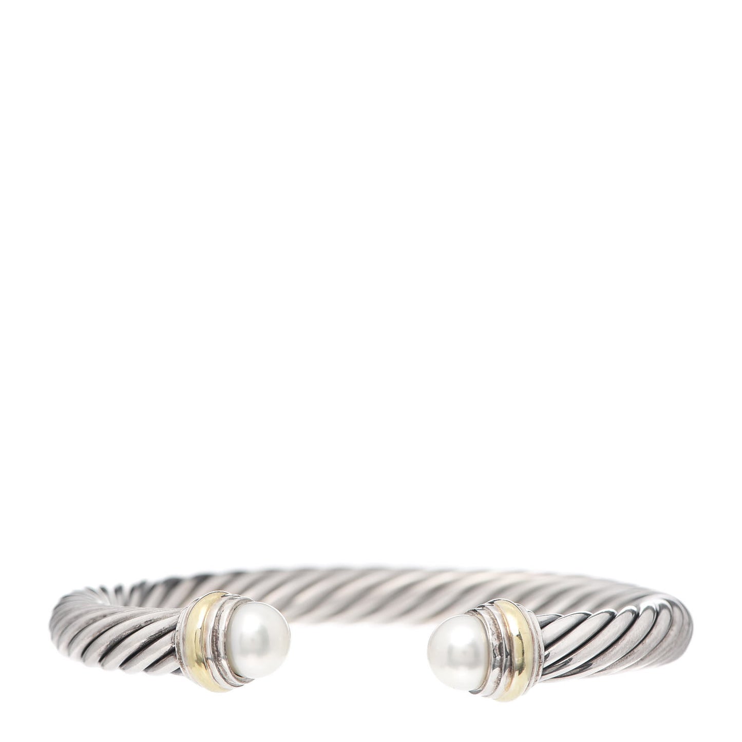 Sterling Silver 14K Yellow Gold Pearl 7mm Cable Classics Bracelet