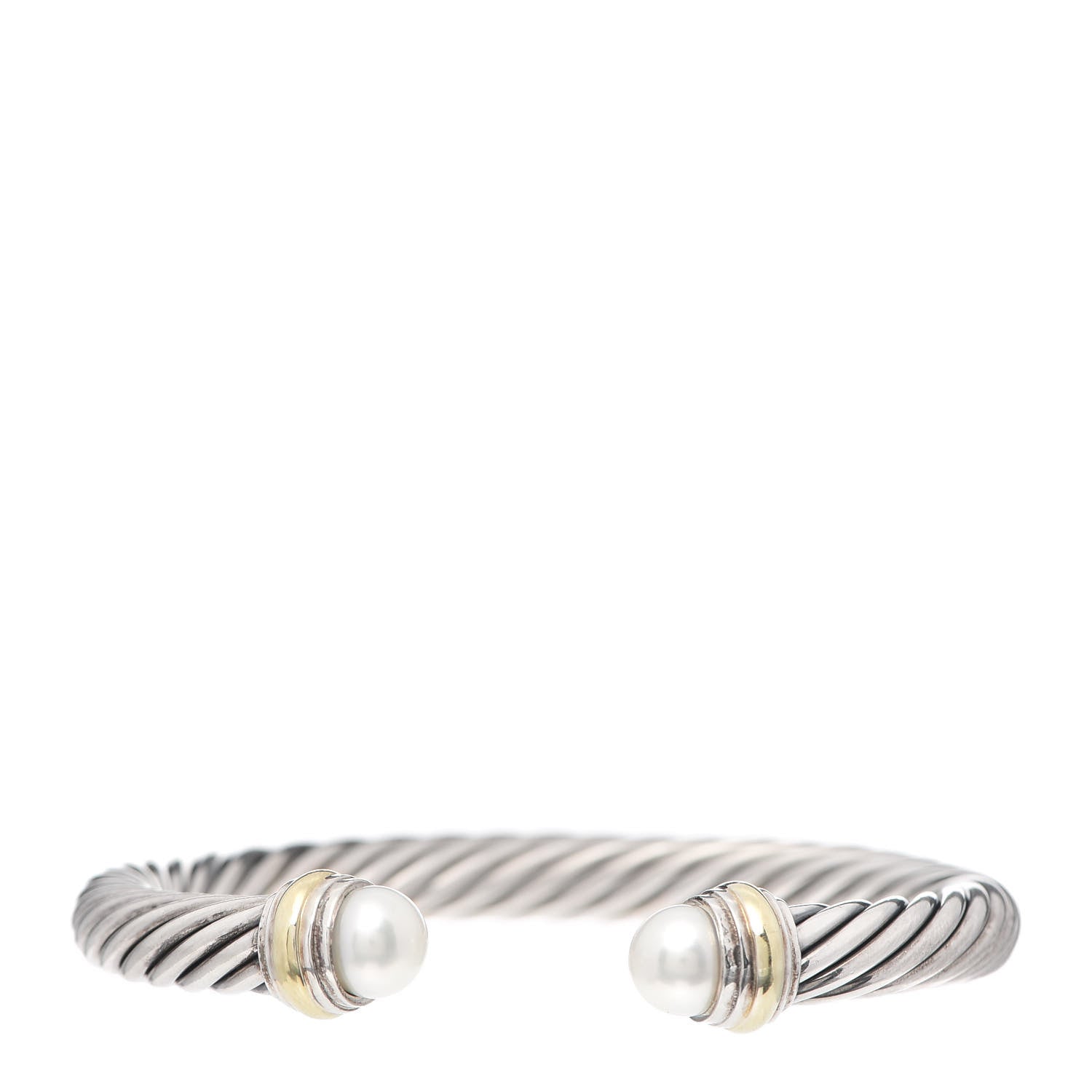 David Yurman Sterling Silver 14K Yellow Gold Pearl 7mm Cable Classics Bracelet 1 of 4