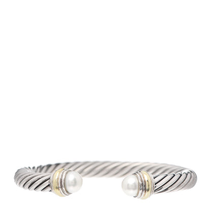 David Yurman Sterling Silver 14K Yellow Gold Pearl 7mm Cable Classics Bracelet 1 of 4