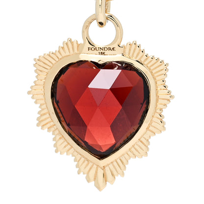 Foundrae 18K Yellow Gold Garnet Heart Love Miniature Medallion Belcher Chain Necklace 5 of 6