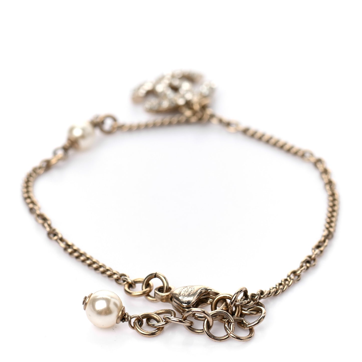 Pearl Crystal CC Bracelet Gold