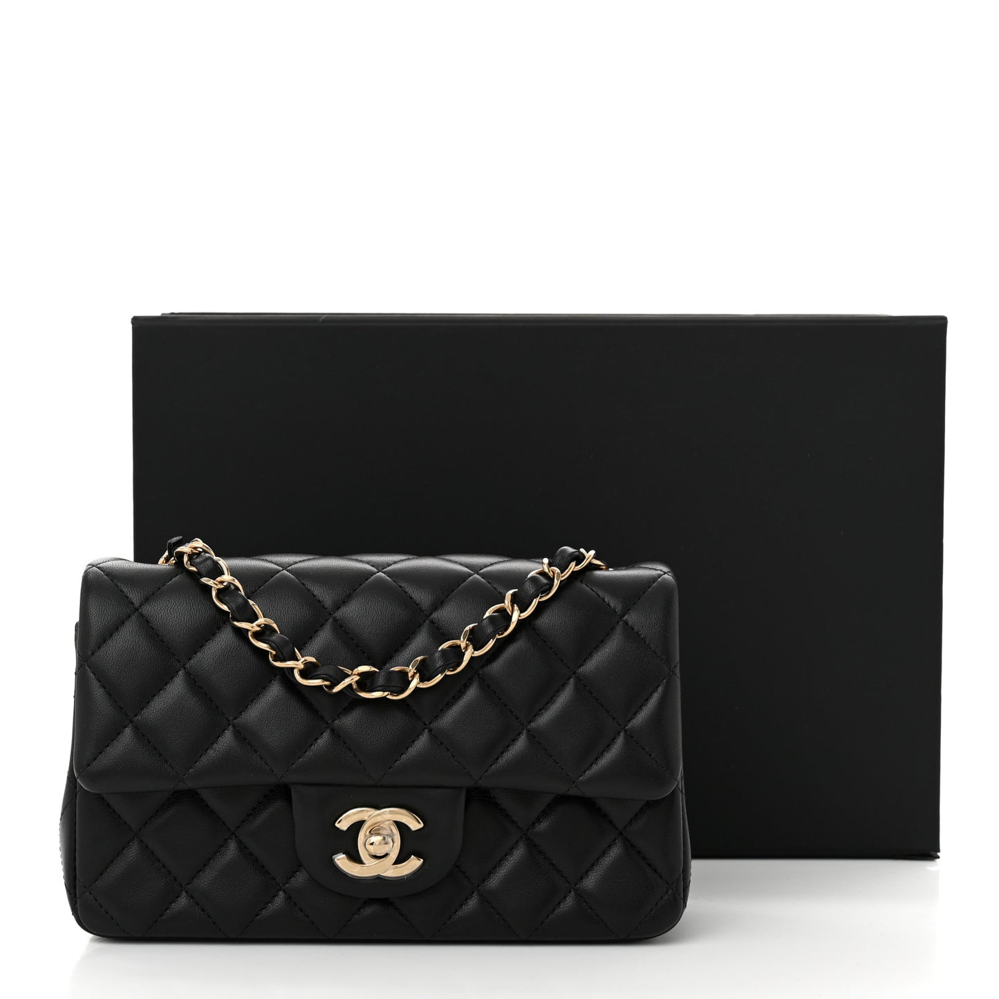 Lambskin Quilted Mini Rectangular Flap Black