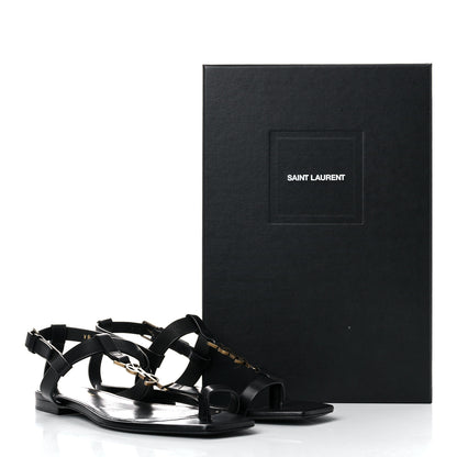 Saint Laurent Patent Calfskin Cassandra Monogram Sandals 38 Black 11 of 11