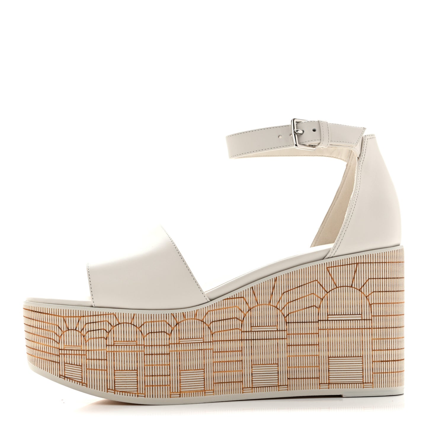 Calfskin Illusion 35 Wedge Sandals 40 Blanc De Paris