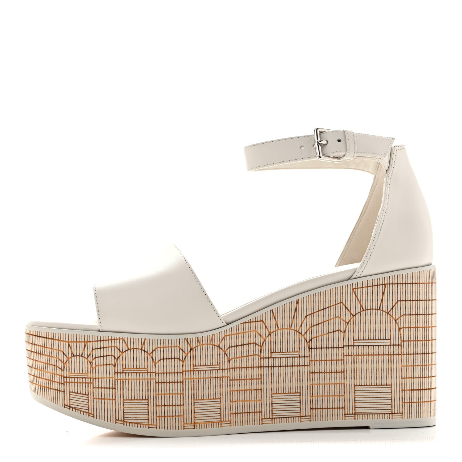 Hermes Calfskin Illusion 35 Wedge Sandals 40 Blanc De Paris 1 of 10