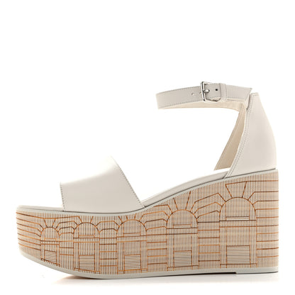 Hermes Calfskin Illusion 35 Wedge Sandals 40 Blanc De Paris 1 of 10