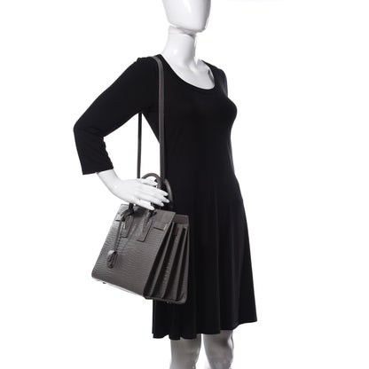 Saint Laurent Calfskin Crocodile Embossed Small Sac De Jour Fog 2 of 11