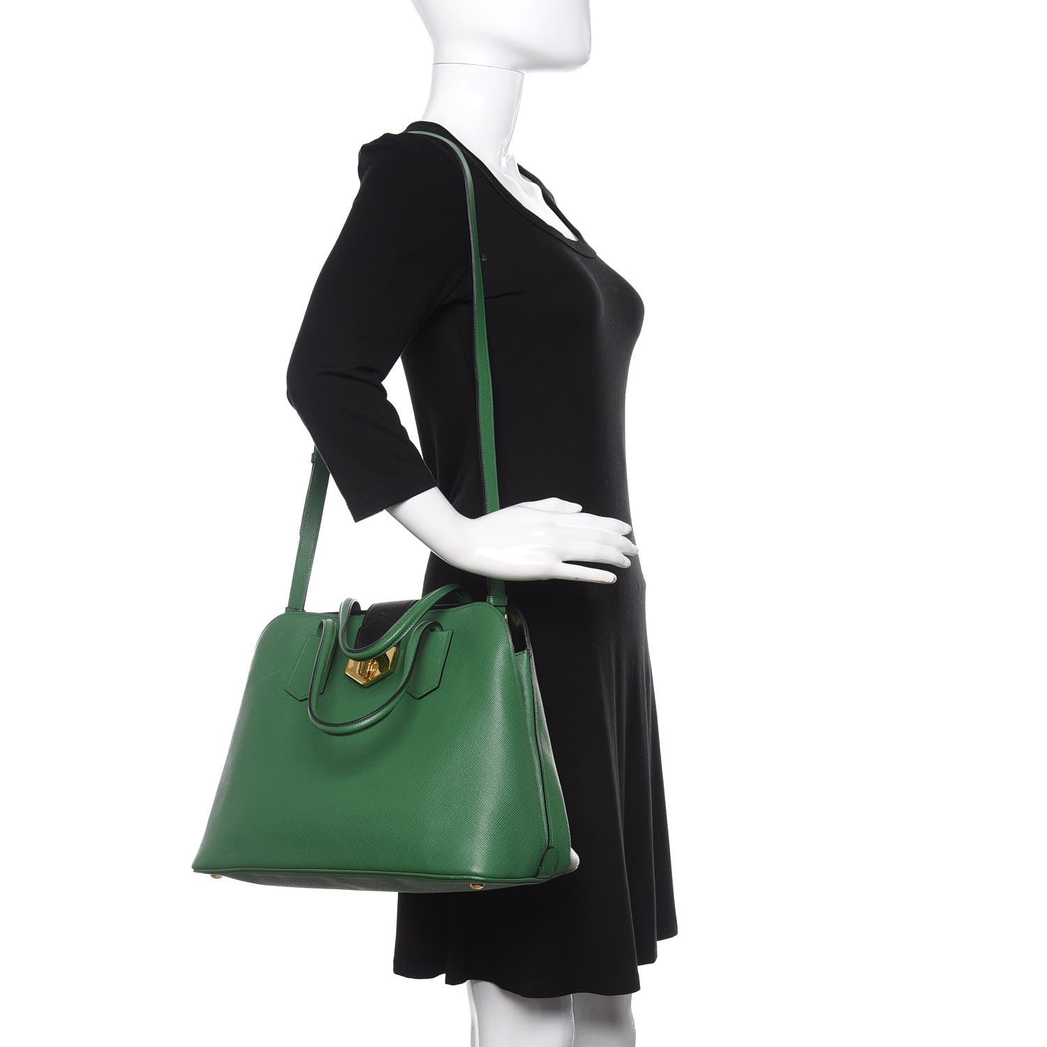 Prada Saffiano Turn Lock Tote Biliardo 2 of 10
