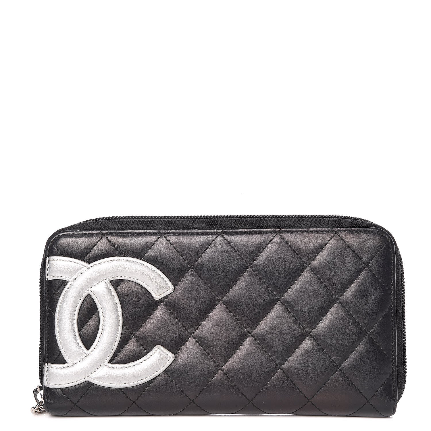 Chanel Calfskin Quilted Cambon Large Gusset Zip Around Wallet Black Silver 1 of 14