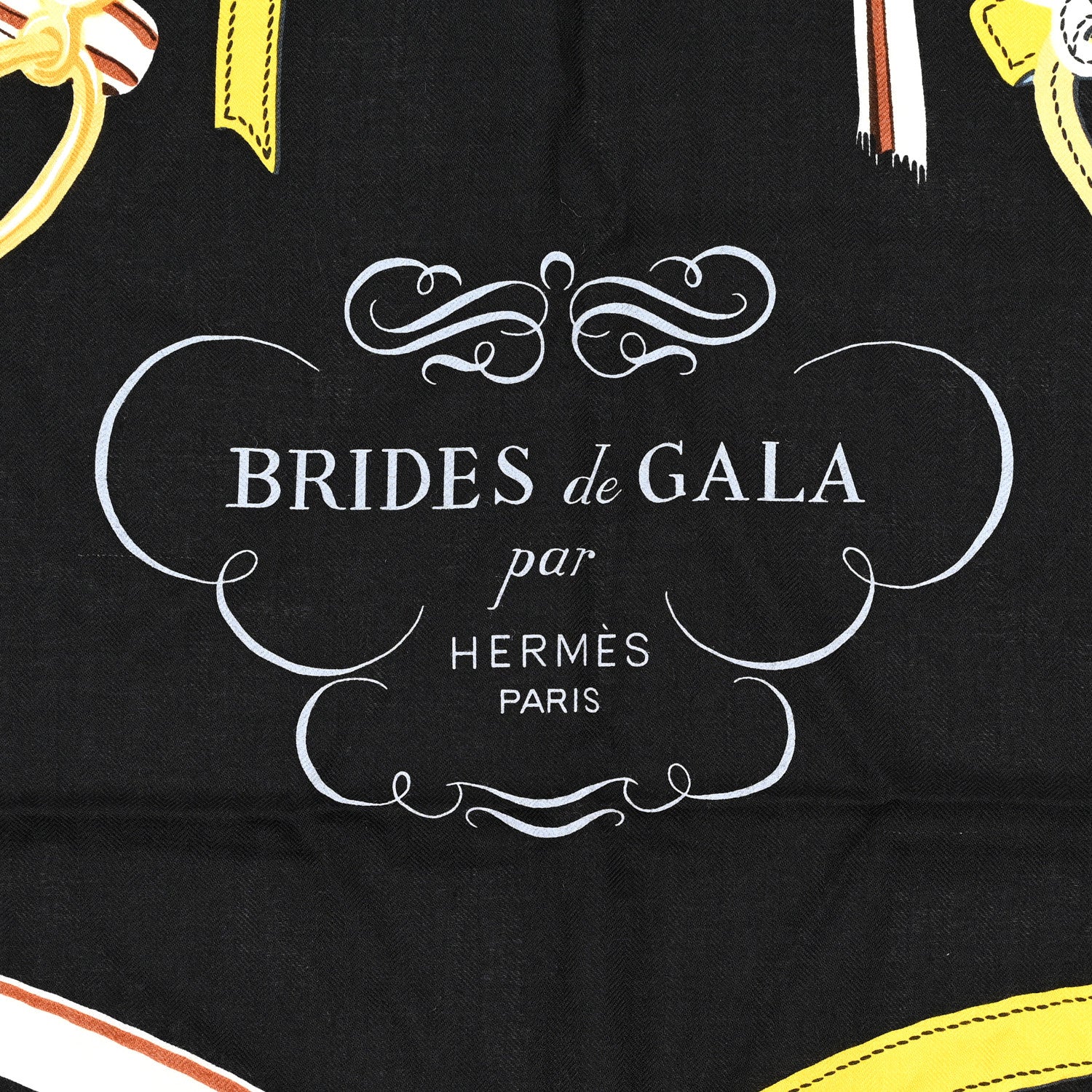 Hermes Silk Cashmere Brides De Gala Applique Pique Shawl 140 Rouge Black Bleu Ciel 2 of 3