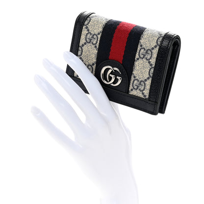 Gucci GG Supreme Monogram Textured Dollar Calfskin Web Ophidia Card Case Beige Blue 2 of 9
