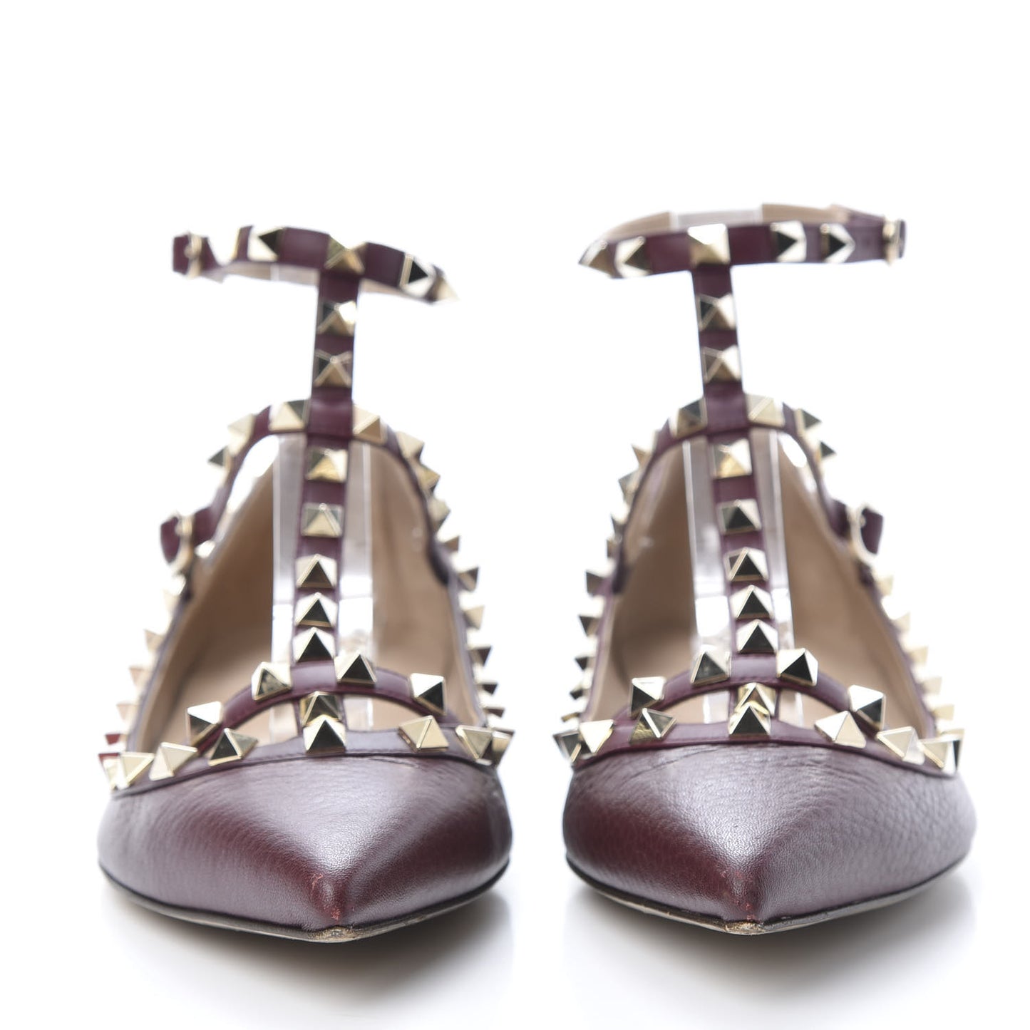 Pebbled Calfskin Rockstud Cage Ballerina Flats 38 Rubin