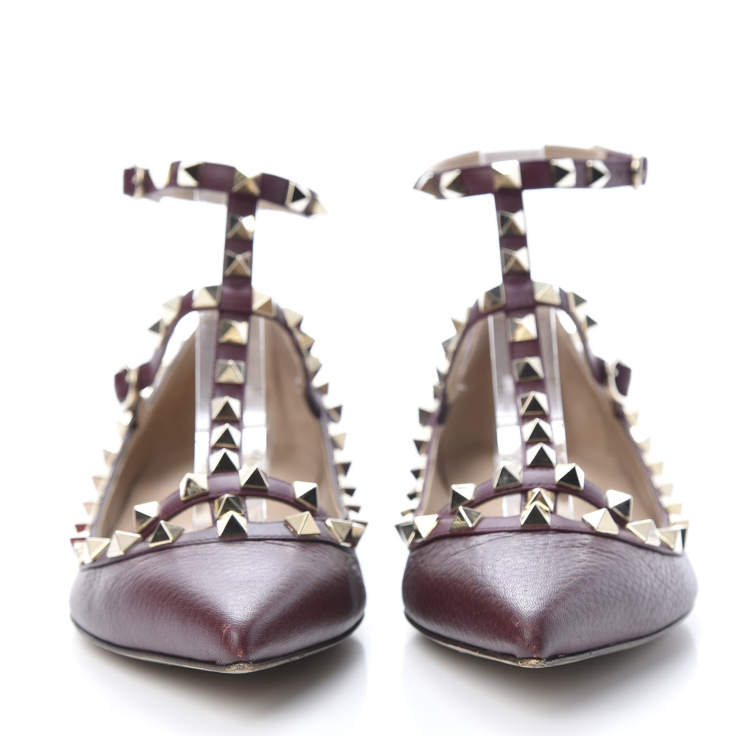 Valentino Garavani Pebbled Calfskin Rockstud Cage Ballerina Flats 38 Rubin 2 of 12
