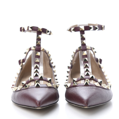 Valentino Garavani Pebbled Calfskin Rockstud Cage Ballerina Flats 38 Rubin 2 of 12